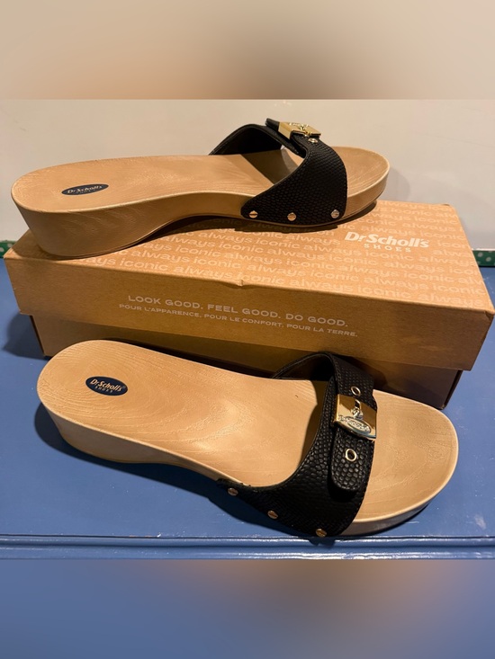 Dr. Scholl's Shoes - Dr. Scholl's Black Slide Sandals with Gold Buckle NEW IN BOX! 9